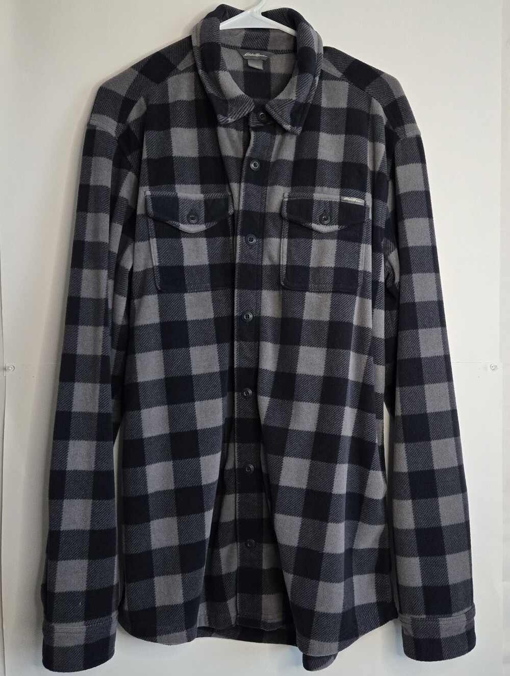 Eddie Bauer Fast fleece shirt jacket grey black buffalo plaid Men's TL Outdoors